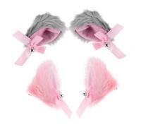 SOIMISS 4pcs Furry Cat Ears Hair Clips with Bells and Bows Kawaii Animal Ears Headdress for Halloween Cosplay Lolita and Mature Style Party Accessory Lightweight Roleplay Hairpins