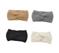 SOIMISS 4pcs Knitted Wool Cross Splice Hairbands for Women Elastic Breathable Winter Headwraps in Black Beige Camel Grey Comfortable Ear Warmer Headbands for Mask Wearing Spa Exercise