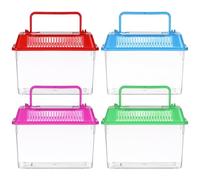 SOIMISS 4pcs Portable Turtle Feeding Box with Handle 15x9.5x11cm Plastic Reptile Habitat Tank for Breeding Small Fish and Small Pets, Aquarium Carrier with Smooth Surface Random Color