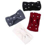 SOIMISS 4pcs Women Knitted Winter Headbands Bowknot Pearl Hair Bands Elastic Ear Warmers for Outdoor Sports and Daily Wear