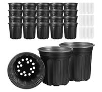 SOIMISS 50 Pcs Plastic Plant Pots Indoor Outdoor, Flower Pots with 50Pcs Labels for Vegetables, Flowers, Herbs, Cuttings, Succulent, 6.48Inch (Black)