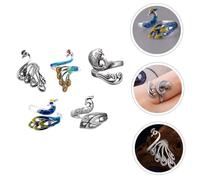 SOIMISS 5Pcs Adjustable Vintage Knitting Loop Rings Alloy Finger Crochet Rings with Unique Peacock and Phoenix Patterns Multi Purpose Yarn Guide for Knitters and Crafting Gifts