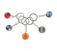 SOIMISS 5Pcs Glow in the Dark Solar System Keychain Set - Double-Sided Glass Planet Ornaments Including Earth, Mars, Moon, and Sun - Themed Decor Key Hanging Pendant for Festival and