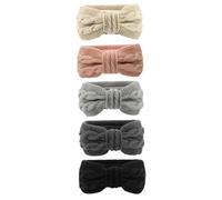 SOIMISS 5pcs Wide Elastic Acrylic Headbands with Bowknot Print for Women Comfortable Stretch Hair Accessories for Yoga Sports Daily Wear Soft and Ear Warmer Bands in Black Beige Gray Pink