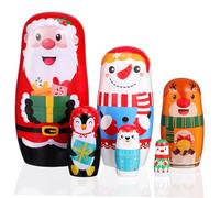 SOIMISS 6 Pcs Christmas Nesting Dolls Wooden Russian Santa Claus Figurines with Snowman Design Sturdy Hand Painted Matryoshka for Holiday Home Decoration and Party Display