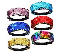 SOIMISS 6 Pcs Reversible Glitter Headbands for Sparkly Elastic Hair Accessories with Sequins Comfortable Non Slip for Any Hairstyle and Outfit
