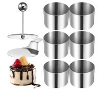 SOIMISS 6 Pieces Cake Rings Set, Stainless Steel Round Cake Mold, Food Press & Lifter & Clamping Lever, Leak Proof Cooking Rings for Crumpet, Cookie, Eggs, Pastry, Mousse, Desserts