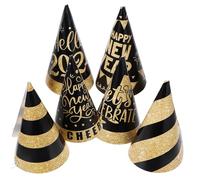 SOIMISS 6pcs Black and Gold Cone Party Paper Hats for Year Celebration Lightweight Photo Props and Party Favors with Festive Blessing Designs