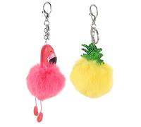 SOIMISS 6pcs Fluffy Flamingo and Pineapple Plush Keychain Cute Key Ring Holders for Bag Car Decoration Soft Plush Material Bundle for Organizing Keys