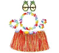 SOIMISS 6PCS Hawaiian Grass Skirt Set for Women and 30 Double-Layer Grass Skirts, 4 Colorful Classic Flower Leis, and Pineapple Sunglasses, Plastic Material for Hawaii Luau Party and