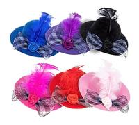 SOIMISS 6Pcs Lace Style Hen Hats Adjustable Wear Resistant Chicken Accessories for Poultry Party Festive Decoration in Blue Pink Black Red Purple Rose Red