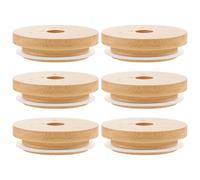 SOIMISS 6pcs Reusable Wooden Jar Lids with Straw Hole Cup Covers for Glass Jars Beer Can Cups Lightweight Silicone Seal
