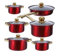 SOIMISS 6Pcs Stainless Steel Cookware Set Non Stick Pots and Pans Glass Lids Induction Compatible Soup Stock Frying Pan Home Chef Kitchen Cooking Utensils Food Prep Boil Bake Tools 17.5 Inches Red