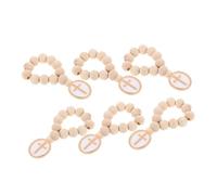 SOIMISS 6pcs Wooden Baptism Prayer Beads with Crucifix Smooth Finish Rosary Bracelets White Mesh Bag Keepsake Religious Favors for Shower Weddings Christening Ceremonies
