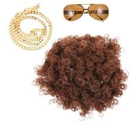 SOIMISS 70s Disco Party Wig Set for Men and - Dark Brown Synthetic Wig, Large Frame Sunglasses, Gold Tone Necklace - Role Play Costume Accessories for Retro Disco Events Assorted style