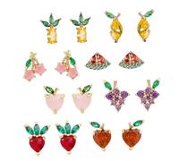 SOIMISS 8 Pairs Fruit Earrings for Women Lovely Tropical Studs with Zircon Cute Cherry Pineapple Strawberry Peach Lemon Apple Grape Watermelon Stylish and Skin-friendly Accessories for