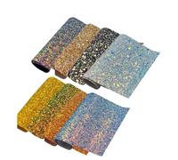 SOIMISS 8pcs A5 Glitter Printed Faux Leather Sheets Chunky Holographic Crafting Material for DIY Accessories and Handmade Projects Random Color