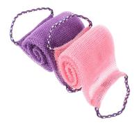 SOIMISS African Net Exfoliating Shower Scrubber 2Pcs Set Purple Pink Stretch Mesh Bath Washcloth with Pull Cord for Effective Skin Cleansing