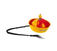 SOIMISS Ancient Chinese Emperor Hat with Dragon Prints and Braid Authentic Costume Headwear for Adults Colorfast Material Drama Prop for Historical Reenactments and Role Play