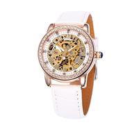 SOIMISS Automatic Mechanical Wrist Watch for Women Stainless Steel Pu Analogue White Face White Band Hour Second Display Not