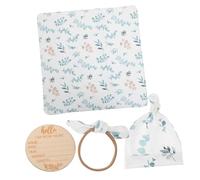 SOIMISS Baby Wrap Swaddle Receiving Blanket Set with Headband and Newborn Hat, Polyester Material with Wooden Birth Announcement Sign, Provides Security and Practical Decorative Accessory