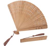 SOIMISS Bamboo Folding Hand Fan Vintage Chinese Japanese Style Silk Fabric Tassel Brown Portable Wooden Foldable Accessory for Women Wedding Party Dance Performance Stage Decoration 18x31.8cm