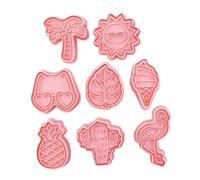 SOIMISS Beach-Themed Cookie Cutters Set, 8pcs Summer Baking Molds with Flamingo and Palm Leaf Designs, Plastic Decorative Biscuit and Press Pastry Molds for DIY Cookie Making and Home