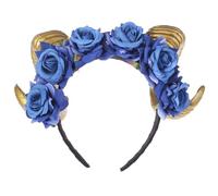 SOIMISS Blue Demon Horns Headband with Rose Design Lightweight Polyethylene Material Comfortable to Wear Halloween Festival Hair Accessory