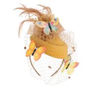 SOIMISS Butterfly Mesh Gauze Headband Lightweight Non-fading Mini Hat Headdress for Wedding and Role-playing Elegant Chic Hair Accessory with Golden Cloth Detail