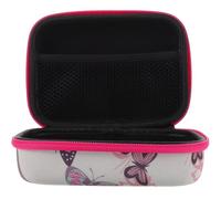 SOIMISS Camera Hard Case with 15 Compartments, 10ml Magenta Zipper Pouch, White Butterfly Print Compact Storage Bag for Outdoor Travel