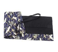 SOIMISS Canvas Chinese Style Roll-up Pen Pouch Large Capacity Blue Bamboo Crane Design 48 Slots for Students and Artists Portable Pencil Holder for School Supplies