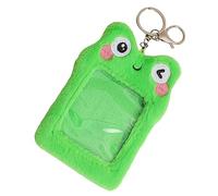 SOIMISS Cartoon Frog Plush Card Sleeve Transparent Id Holder for Students Office Use Protective and Decorative Card Cover Multi Functional Keychain Accessory for Id Credit Green