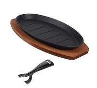 SOIMISS Cast Iron Fajita Plate Sizzling Steak Grill Pan with Fork High Temperature Resistant Teppanyaki Hot Plate for Seafood Vegetables and Restaurant Catering