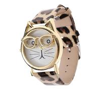 SOIMISS Cat Women's Watch Cat Watches for Women Glasses Leopard Print PU Leather Strap Quartz Movement Ladies Wristwatch Fashion Accessory Girls and Women