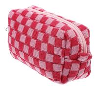 SOIMISS Checkered Woolen Yarn Cosmetic Bag Large Capacity Makeup Organizer Pouch Portable Personal Wash Bag for Autumn and Winter Storage