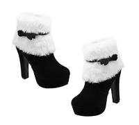 SOIMISS Christmas Block Heeled Ankle Booties with Bow Women Waterproof Platform Short Plush Snow Boots Suede Knee High Winter Shoes Round Toe Cotton Booties Black