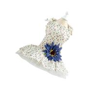 SOIMISS Comfortable Pet Daisy Lace Dress with Sunflower Decor for Dogs Blue Flower Pattern Elegant Wedding Costume Party Outfit Photo Prop for Dogs