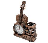 SOIMISS Creative Violin Tabletop Clock with Pen Holder Vintage Violin Model Decoration for Desk Office Study Suitable Students and Music Lovers
