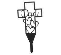 SOIMISS Dad Memorial Double Heart Cemetery Stake Garden Grave Marker Black Metal Insert Ornament for Fathers Day Remembrance Outdoor Decorative Cemetery Plug