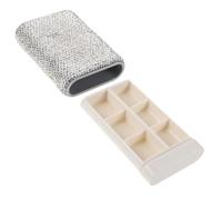 SOIMISS Daily Pill Holder Portable Rhinestone Organizer with Separate Sections for Morning Noon Evening Medication Small Compact Box for Travel Purse Office Outdoor