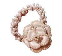 SOIMISS Delicate Tea Flower Hair Tie with Pearl Embellishments, Cotton Linen Material, Floral Design Hair Rope for Women and Girls, Not Easy to Fall, for Everyday Wear and Photo