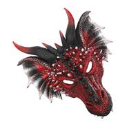 SOIMISS Dragon Mask, Dragon Modeling Cosplay Mask, Black Red Pu, Adjustable Fit, Breathable, Adult, for Carnivals and Masquerades