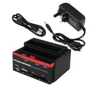 SOIMISS Dual-bay Hard Drive Docking Station Hub with Multi-function Card Reader USB Uk Plug Plastic Design Installation Simultaneous Two Disk Reading Data Transmission Indicator for Laptop