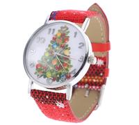 SOIMISS Elegant with Winter Pattern Dial Quartz Watch for Women and Christmas Tree Pendant, Stainless Steel and Pu Leather Strap, Stylish and Leisure Design, Ideal for New