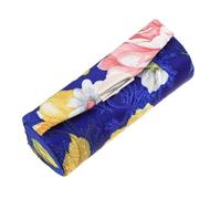 SOIMISS Embroidered Floral Silk Lipstick Case with Mirror, Mini Portable Makeup Holder Pouch for Women Travel Cosmetic Bag in Royal Blue