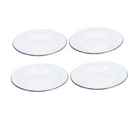 SOIMISS Enamel Plates with Rim 22cm White Porcelain Fruit and Dessert Serving Platters Camping Picnic Outdoor Dinnerware 4pcs Set