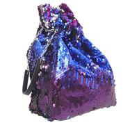SOIMISS Fashion Sequined Drawstring Bucket Bag with Chain for Women | Blue Polyester Sequin Finish, Large Capacity and Lightweight Design, Daily Use and Leisure Walking