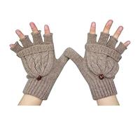 SOIMISS Fingerless Gloves Fingerless Mittens Brown Wool Half Finger Winter Gloves Knitted Warm Gloves with Flip Cover Cold Weather Mitten Gloves Hand Warmer