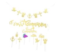 SOIMISS First Holy Communion Party Supplies Christening Cake Toppers God Bless Bunting Banner Religious Celebration Decorations for Shower Birthday Wedding Anniversary