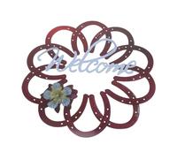 SOIMISS Flower Welcome Sign Iron Wall Hanging Decor Front Porch Door Ornament Resistant Red Floral Lettering for Garden Shop Party Indoor Outdoor Decoration